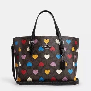 💜🤎 New Coach Mollie Tote 25 in signature canvas with Hearts print ❤️💛